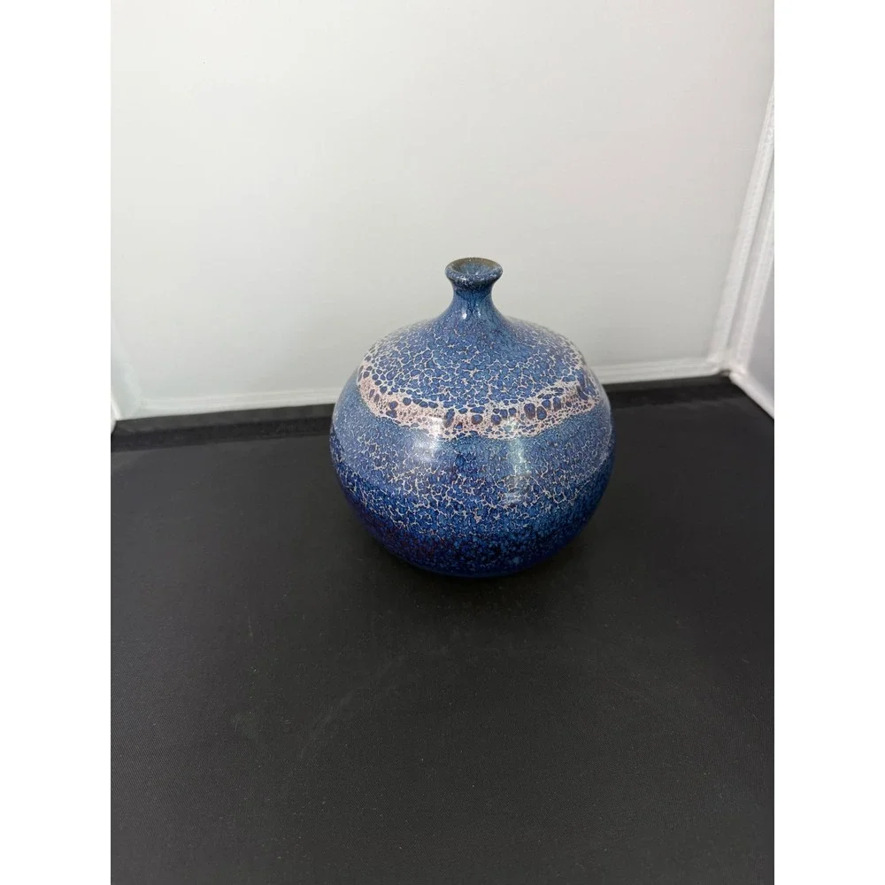 Vase Mid Century West German Fat Lava Pottery Blue cobalt indigo Drip Glaze 5.5